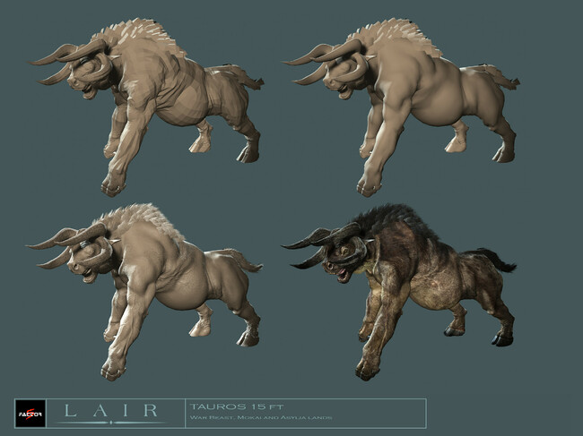 Several versions of a 3D game creature, with various tesselation and texure detail.