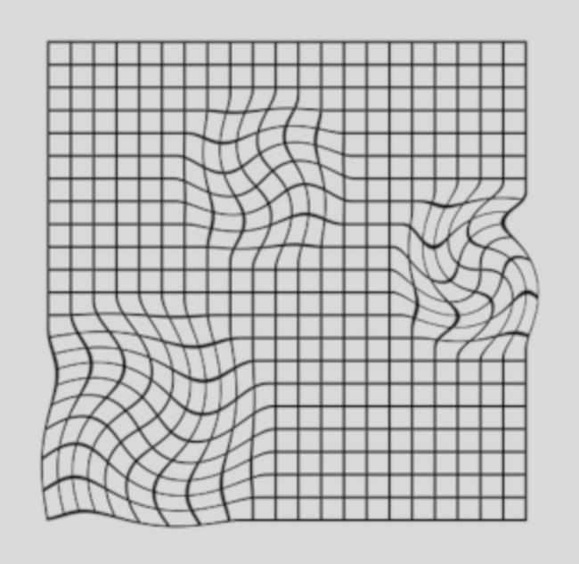 A grid, with three areas that are twisted in a circular fashion.
