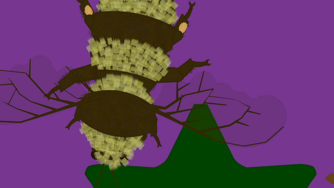 close-up of a bee from the game, with striped hair patches and wing veins visible.